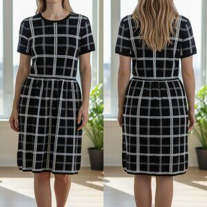Romeo + Juliet Couture Womens Black & White Plaid Short Sleeve Knit Dress Size L